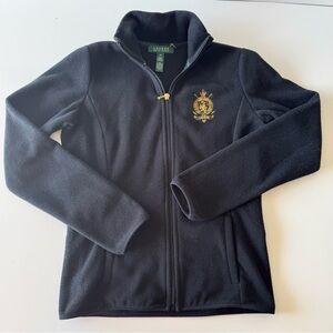 Lauren Ralph Lauren Full Zip Fleece Womens XSMALL Black Crest at Chest